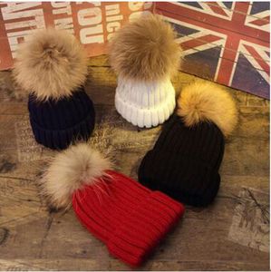 Autumn Winter Fur Ball Beanie European and Us Style Women039s Thicken Sticked Caps Classic Big Fur Ball Wool Hats4971095