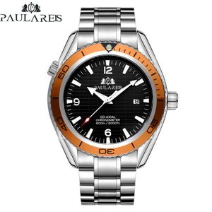 Automatisk självvindmekanisk rostfritt stål Rem enkel orange blå Bezel James Bond 007 Stil Datum Business Men Watch T200311237B