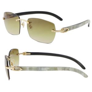 Mann Frau Rahmen Randlose Sonnenbrille T8100905 Weiß Innen Schwarz Buffalo Echtes Horn Sonnenbrille Hochwertige Brillengestell Fash265J