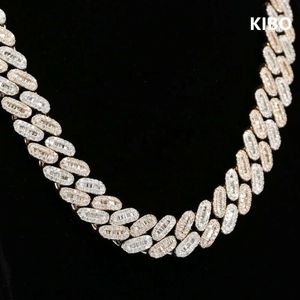 Hip Hop Jewelry Mens Chain Necklace 18mm Sterling Silver Moissanite Baguette Cuban Link