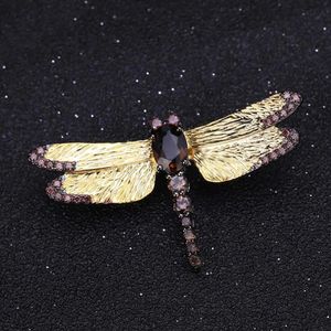 Pins Brosches Gem's Ballet 925 Sterling Sliver Handmade Dragonfly Brosches 1.05CT Natural Vintage Smoky Quartz Brosch för kvinnor Fina smycken 231208