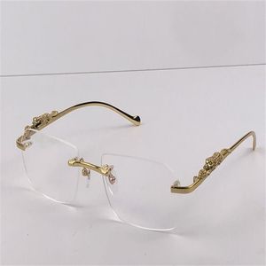 Novo design de moda óculos de armação óptica 36456512 pequeno irregular moldura-menos lente de corte de cristal transparente perna animal retro classic292R