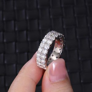 RTS grossistpris S925 Silver med D VVS runda Moissanite Ring White Gold Plated 2rows Diamond Engagement Ring Band Cuban Ring