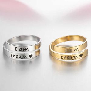 G1890 Лидер продаж ювелирных изделий в подарок с гравировкой Inspire открытые регулируемые кольца из нержавеющей стали кольцо «I Am Enough»