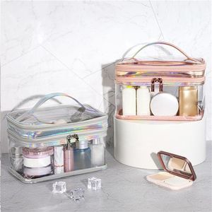 Bolsa de maquiagem transparente portátil de bolsa de maquiagem portátil HBP para produtos de higiene pessoal Cosméticos preto rosa prata326f