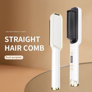 Hair Straighteners Multifunctional straightener brush electric heat comb straightener curler hair fast modeling tool 231208