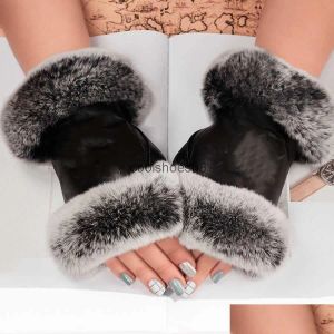 Fem fingrar handskar lyx varumärke läder och ull touch sn kanin hud kall motståndskraft