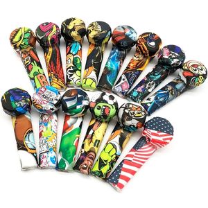 Camouflage Patterned Hand Pipes Metal/Glass Bowl Dab 3.5" Cartoon FDA Silicone Pipe Environmentally Water Bong