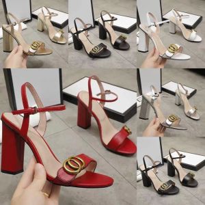 Women Sandals Designer na wysokim obcasie 100% skórzany taniec but lady metalowy pasek klamra gruba pięta zamsz seksowne obcasy 10 cm imprezę duży rozmiar 35-42