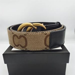 2024 G Fashion Luxury Belt Plaid Randig läderbältesdesigner Herr- och kvinnors högkvalitativa bälte med Box Gold Buckle äkta läderbälten