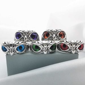 Hot Selling Punk Style Retro Colorful Owl Ring justerbar parring