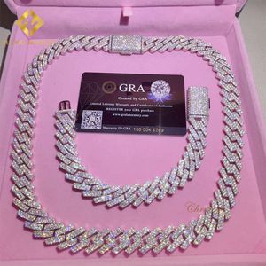 Hot Sale 15mm Moissanite Armband Men Silver Cuban Link Chain Pass Diamond Tester GRA VVS Moissanite Cuban Necklace