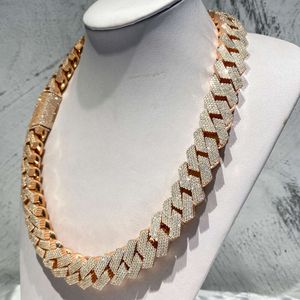 Hip Hop -rappare Ice Out Cuban Chain 20mm breda 4 rader med Moissanite Full Link -halsband