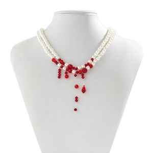 Designer multicamadas imitação de pérola colar gargantilha para mulheres contas vermelhas borla curto pescoço corrente festa de halloween jóias