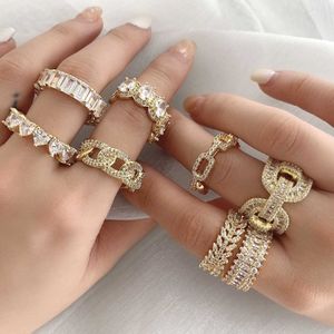 New fashion foxi jewelry rings rectangle cubic zircon 925 Sterling Silver Rings Jewelry gold plated rings