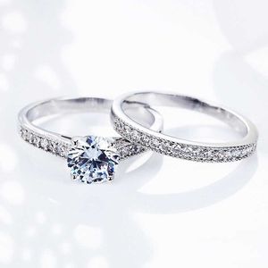 Tamanho 6 7 8 9 10 Anéis de noivado de diamante para mulheres Conjunto de duas peças Conjunto de alianças de casamento para casal
