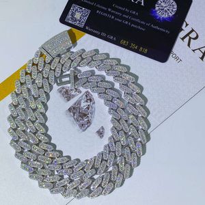Modna biżuteria hiphopowa vvs moissanite kubańska łańcuch pełny diamentowy biały złoto platowany łańcuch kubański 925 srebrny srebrny