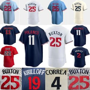 Niestandardowe męskie Kids Byron Buxton Baseball koszulka baseballowa Biała granatowa Red Grey Carlos Correa Jose Miranda Jorge Polanco Max Kepler Royce Lewis Jhoan Duran Joe Ryan Baseball Shirt