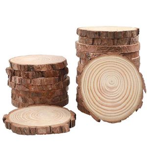 クリスマスの装飾天然木材スライス30pcs 3 5-4 0インチ丸い円の未完成の木の樹皮ログディスク装飾品D319r