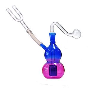 Colorful Double Snuff Sniffer Glass Oil Burner Bong Inline Matrix Perc Rainbow Recycler Ash Catcher Dab Rig Bong with Male Glass Oil Burner Pipe Best Smoker Tool