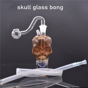 Kleine Totenkopf-Wasserpfeifen-Glas-Ölbrenner-Bong für Bohrinseln, Wasserpfeifen, Bongs, tragbarer Raucher-Wasserpfeifen-Aschefänger mit 10-mm-Glas-Ölbrennerrohr und Schlauch