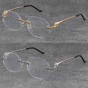 New Model Designer Diamond cut Lens Metal Rimless Square Frames Womens Eyewear Leopard series Optical Frame 18K Gold Male and Fema248V