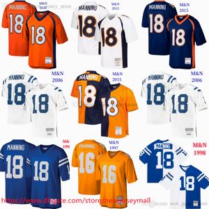 2005 Retrocesso HALL of FAME Futebol 18 Peyton Manning Jersey Clássico Vintage 1998 Costurado Retro Jerseys Respirável Camisas Esportivas 75º Patch