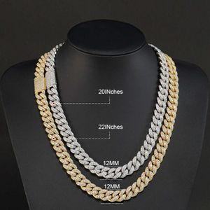 Iced Out Gold Plated Silver 925 12mm Micro Pave VVS Moissanite Miami Cuban Chain and Bracelet Set Moissanite Men