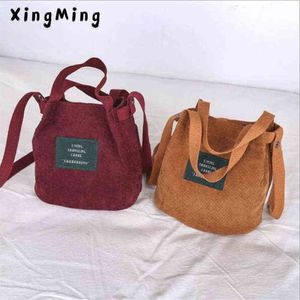 Xingming 디자이너 핸드백 고품질 여성 가방 빈티지 코듀로이 어깨 가방 새로운 코듀로이 버킷 어깨 핸드백 H1229260K