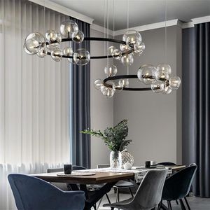 Nordic Black LED -ljuskronor lampor 7 10 Glass Bubble Lampskärm Matsal Tygbutik som hänger belysning G9 Bulb250T