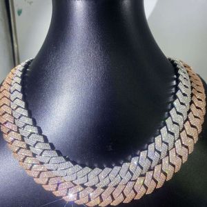 Hiphop-Halskette, 15 mm, Vvs-Moissanit-Diamantkette, rosévergoldetes Sterling-925-Silber, kubanischer Halskettenschmuck