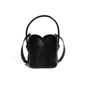 2023 Autumn/Winter Petal bag New Cowhide Genuine Leather Crossbody Women's Bag Small and High end Small Handheld Drawstring Bucket Bag black