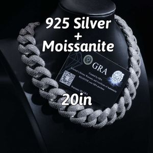 Pure 925 Srebrna biżuteria 22 mm Hip Hop łańcuch HOT SPRZEDAŻ MIAMI Cuban Sain Vvs Moissanite cyrkon niestandardowy naszyjnik