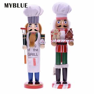 MyBlue 35cm Europe Vintage szef kuchni posąg orzechowy rzeźba rzeźba figurka świąteczne ozdoby lalki