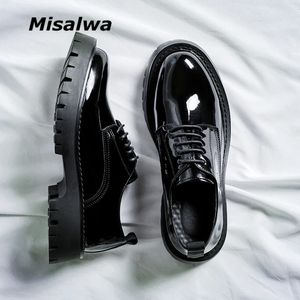 GAI GAI GAI Misalwa Оксфорды из лакированной кожи на среднем каблуке в британском стиле для офисных мужчин, деловые черные туфли на шнуровке 231208