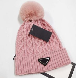 Designer Womens Winter Knitted Woolen Hat Women Chunky Knit Thick Warm Faux Fur Pom Beanies Hats Female Bonnet Beanie Skull Caps premium