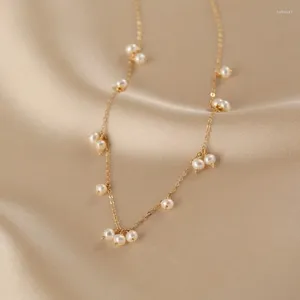 Hänghalsband allme ins mode naturlig sötvatten pärl charm för kvinnor grossist 14k real guld pläterade koppar sträng chokers