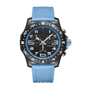 新しい到着者の時計Quartz Stopwatchステンレススチール時計ブラックダイヤルマンクロノグラフ腕時計48mmラバーストラップ266259a