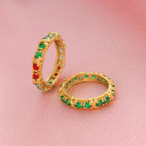 Hot selling jewelry diamond inlaid zircon ring, women's single row diamond, colored zircon ring, fashionable jewelry gift wholesale