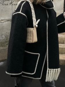 Kadın Ceketleri Kadın Paltosu Eşarp Sonbahar Kış Gevşek Uzun Kollu Tek Göğüslü Katlar Kadın Moda Maç Tüm Sıcak Lady Ceket 231211