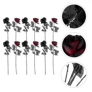 Fiori decorativi Composizioni floreali finte Bouquet da sposa rosa nera Halloween Po Props Gesso