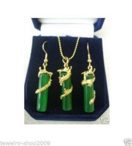 Costume Jewelry Green jade dragon necklace pendant earring setsltltlt9128318