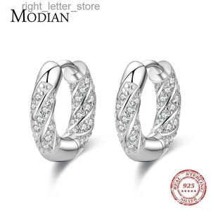 Stud Modian Real 925 Sterling Silver Clássico Simples Círculo Luxo Zircônia Brincos Para Mulheres Casamento Jóias Acessórios YQ231211