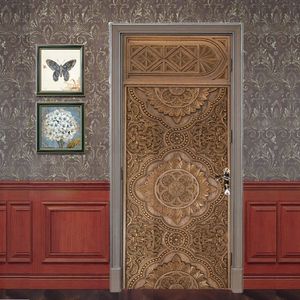 Wall Stickers Carved Wood Panel Door Retro Decorative Sticker Selfadhesive Waterproof Relief Pattern Wallpaper Mural Apartment Decor 231211