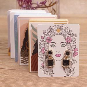 Takı Tesbeleri 100 PCS Moda Saplama Paket Paketi Kart Güzellik Kız Baskılı Sarkık Ambalaj Etiketi 5x6.5cm Ekran Kağıdı