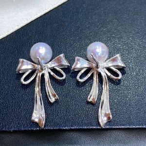 Stud 22090711 Diamondbox -Jewelry earrings ear studs silver blue PEARL sterling 925 silver bow knot ribbon akoya round pendant charm gift idea girl