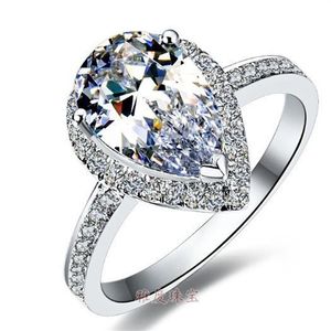 3CT Gruszka Syntetyczna diamentowa obrączka dla kobiet Oryginalna 925 Srebrna biżuteria z białego złota Pierścień obietnicy dla HER2735