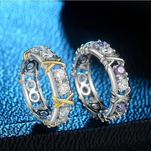 Rose Gold Band Diamond Split Colorato inossidabile Designer di matrimoni in acciaio Coppia di gioielli Love Ring Women Gift Engagement With Box S53F#