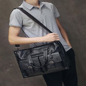 läder bärbara väska män svart portfölj 15 6 mode affärspåsar vintage casual mens datorväska kontor väskor för män198b