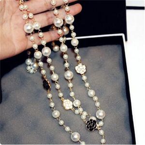 Long Simulated Pearl Necklace For Women Flower Double Layer collane lunghe donna Camellia maxi necklace Party Gift